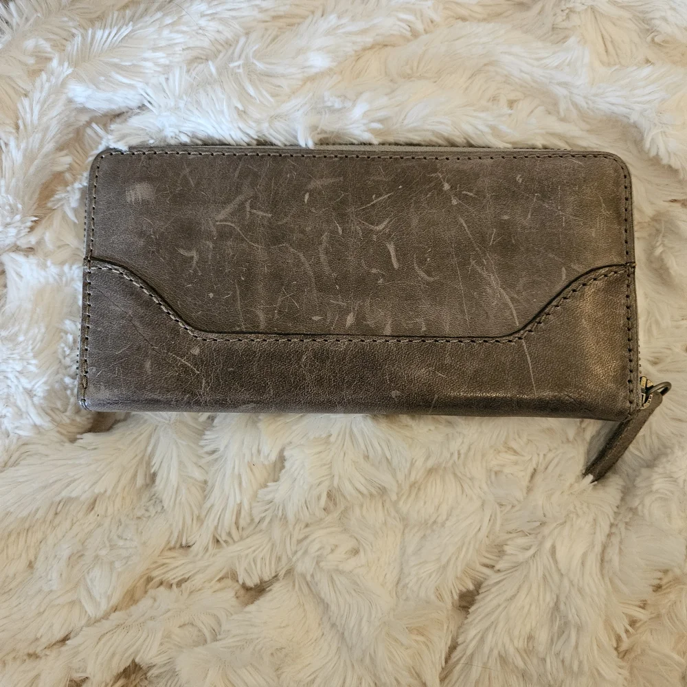 Frye Leather Zip Wallet in Distressed Gray - Picture 2 of 6